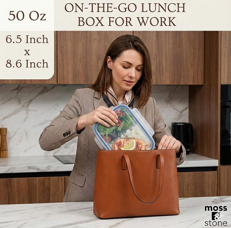 Moss & Stone Moss and Stone Rectangular Borosilicate Glass Meal Food Containers - Prep Food Storage Containers Airtight - Snap Locking Lids â€“ Microwave, Oven, Freezer, Dishwasher Safe â€“ with 2 Compartment 2 Pack - Image 5